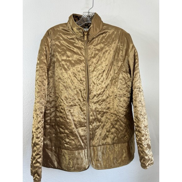 Jaclyn Smith Satin Quilted Coat Jacket Golden Yellow Animal Print Lining size L - Picture 1 of 10
